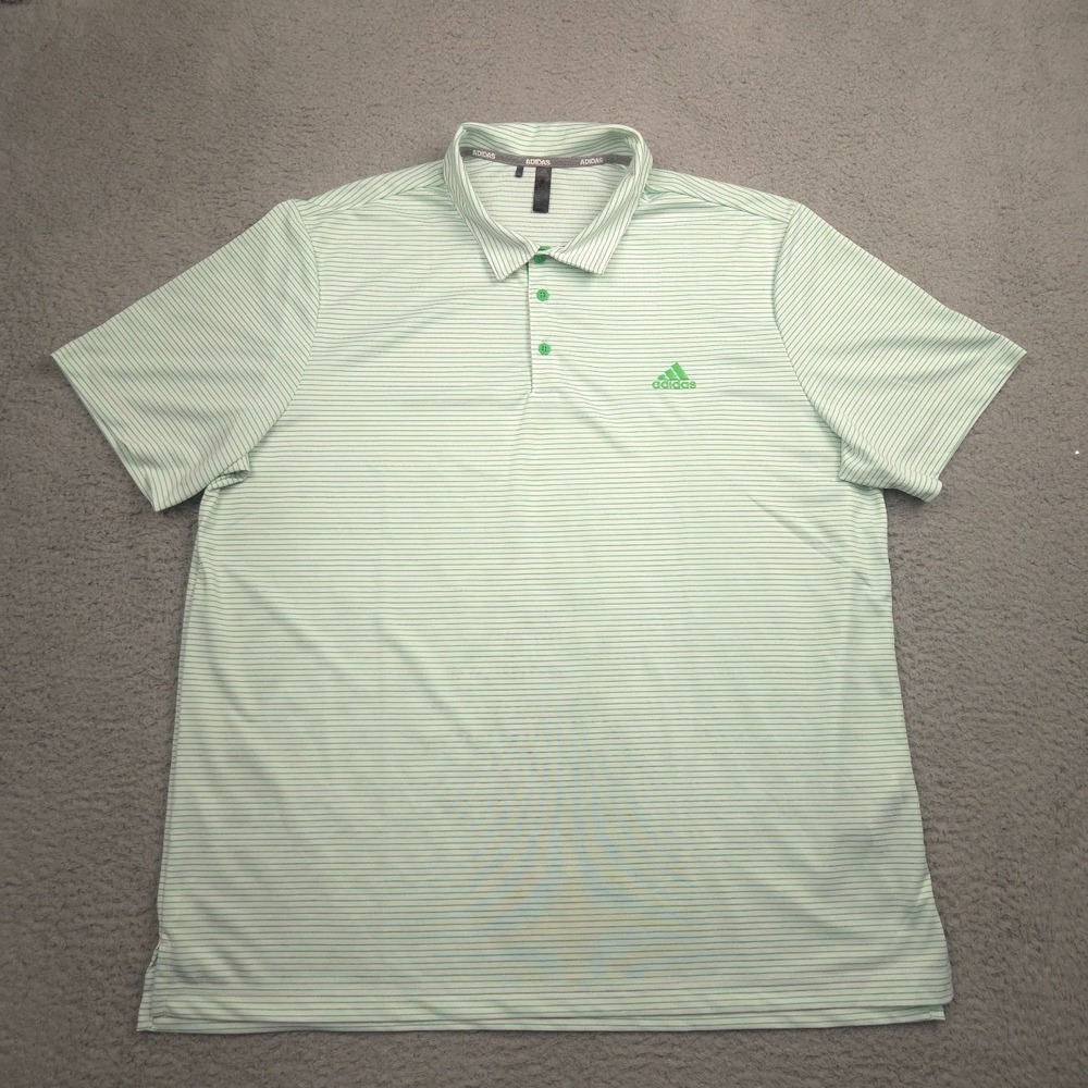 Adidas Mens Golf Polo Performance Stripe Moisture Wicking 2XL Green White
